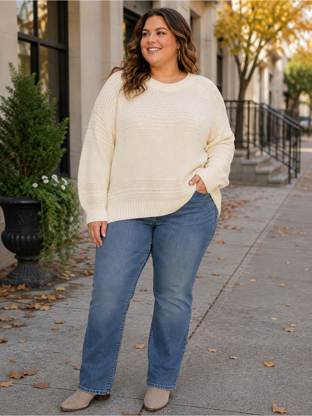 Universal Thread Sweater Womens Plus 4X Crewneck Pullover Cream Cotton Acrylic